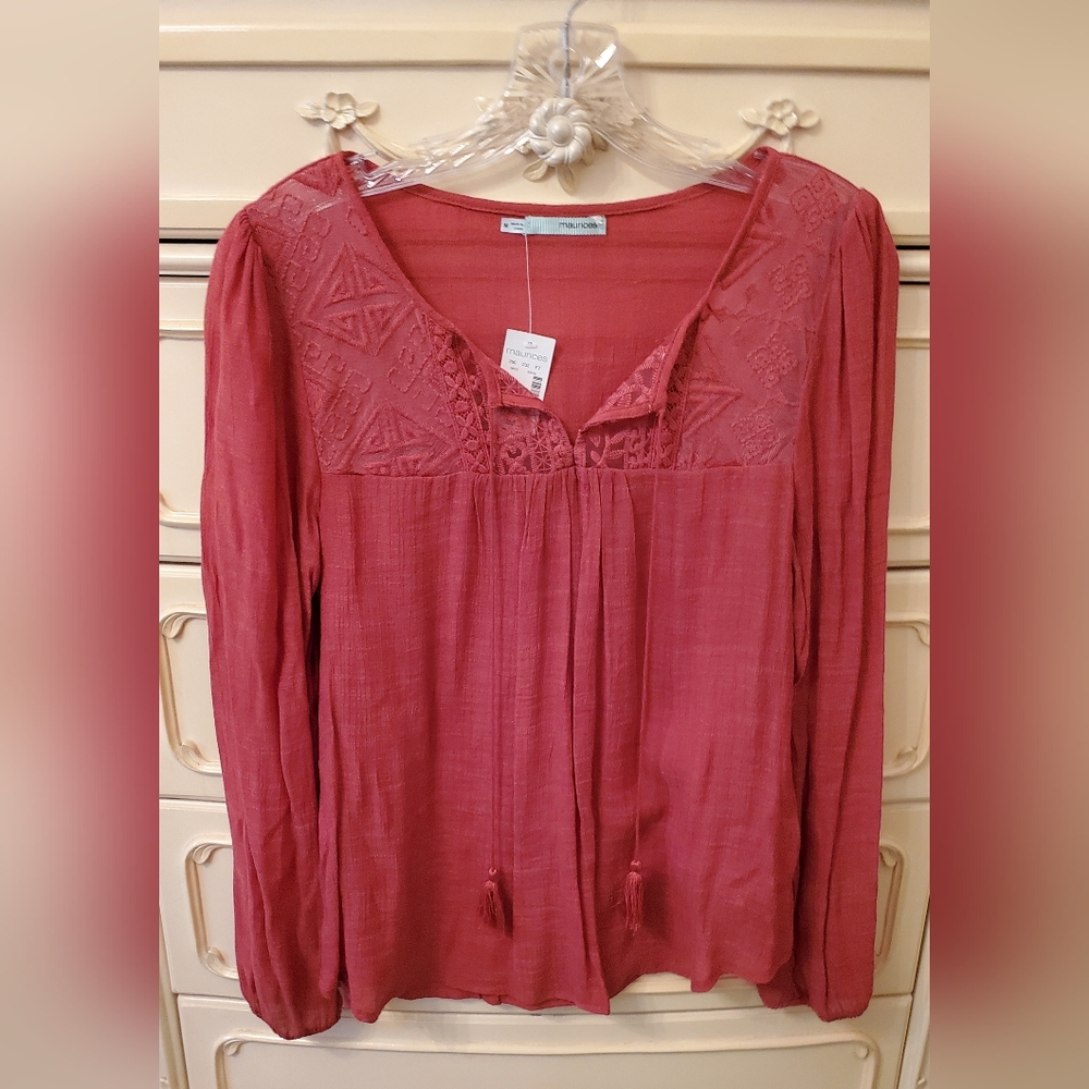 NWT Rust Maurices Peasant Blouse M
